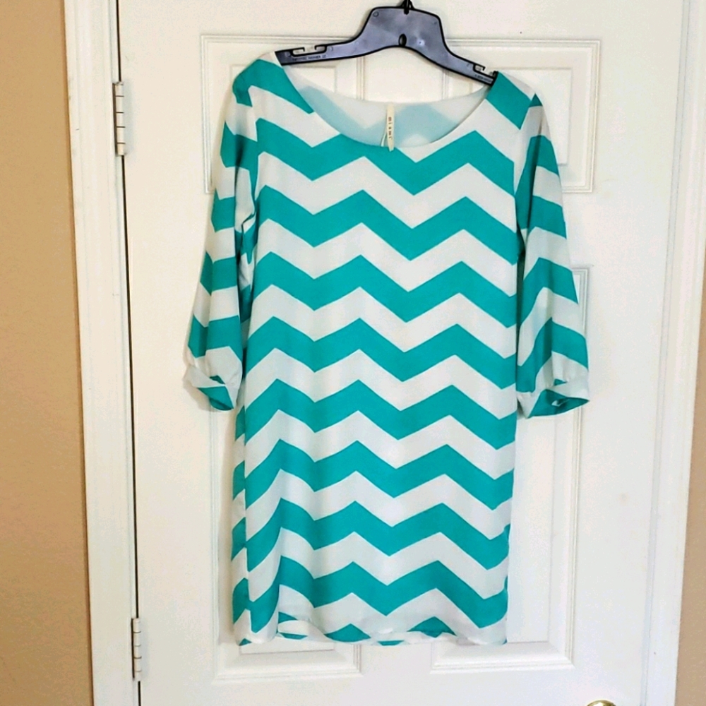 Short Turquoise and White Chevron Dress